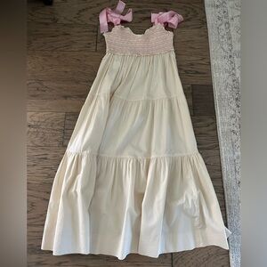 Smocked Bodice Maxi Dress with Pink Ribbon Straps